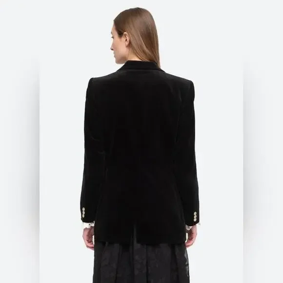 Sea New York Eliana Black Velvet Double Breasted Oversized Blazer Jacket XXS‎